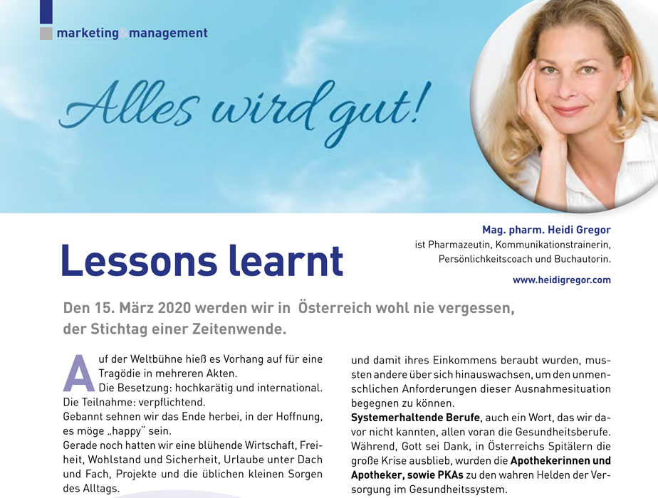 Lessons learnt - Heidi Gregor über das Corona-Virus